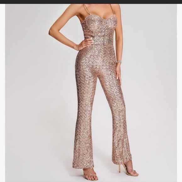 Bella Barnett gold jumpsuit size medium worn once. - Picture 2 of 8